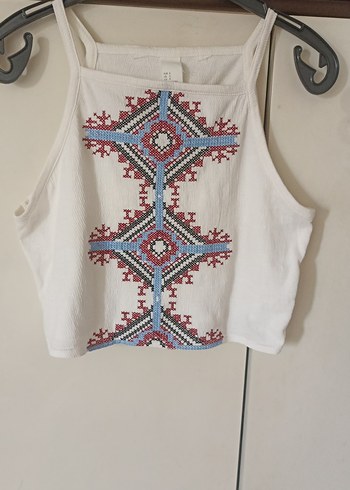 Nakışlı Bohem Mini Crop Top