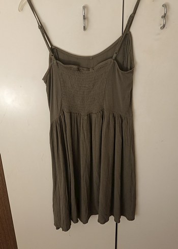 H&M yeşil Keten Midi Askılı Elbise