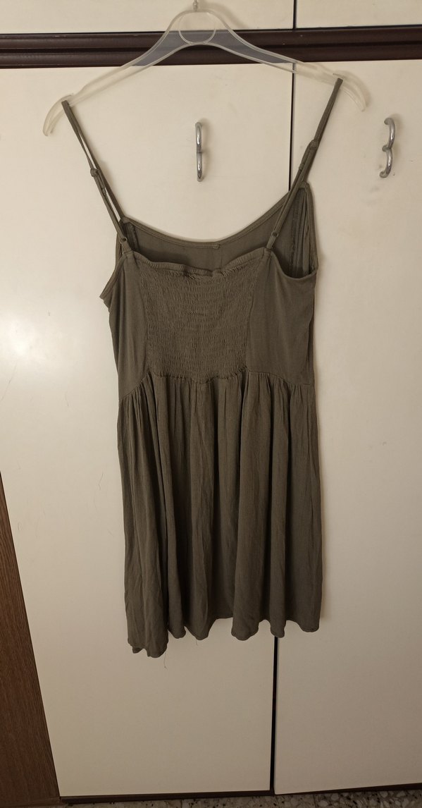 yeşil Keten Midi Askılı Elbise - Görsel 2