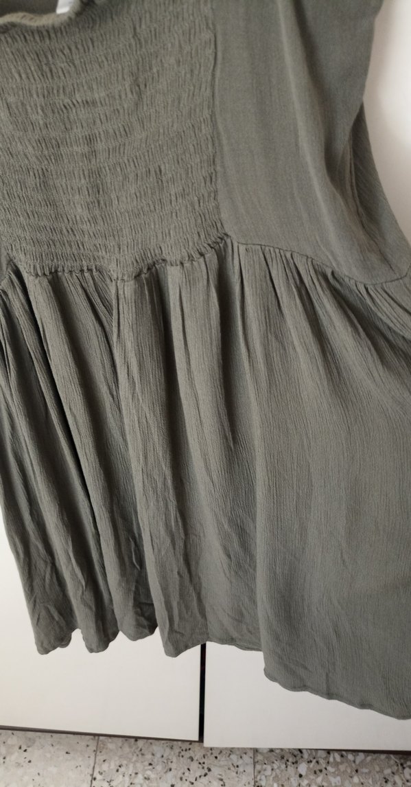 yeşil Keten Midi Askılı Elbise - Görsel 5