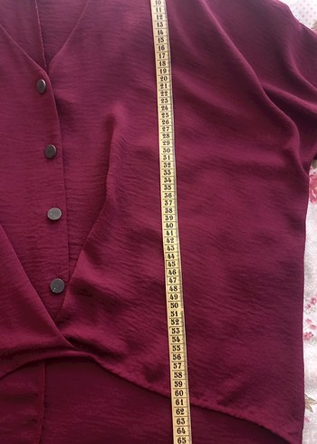 Bordo V Yaka Düğmeli Kadın Gömlek - Görsel 5
