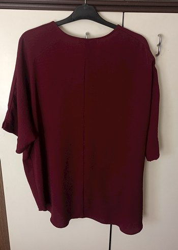 Bordo V Yaka Düğmeli Kadın Gömlek - Görsel 2