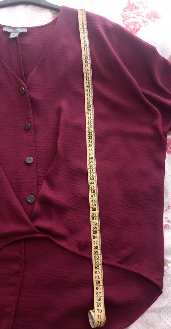 Bordo V Yaka Düğmeli Kadın Gömlek - Görsel 5