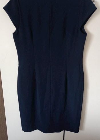 Lacivert V Yaka Midi Kalem Elbise - Görsel 2