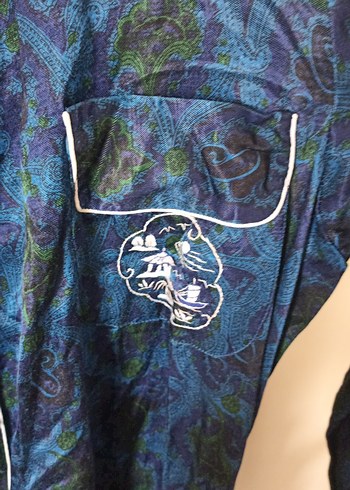 Kadın Lacivert Uzun Bağlamalı sabahlık - Görsel 4