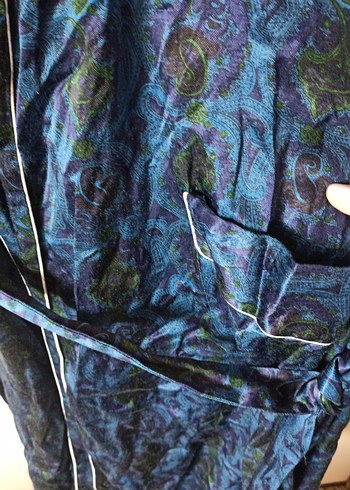 Kadın Lacivert Uzun Bağlamalı sabahlık - Görsel 5