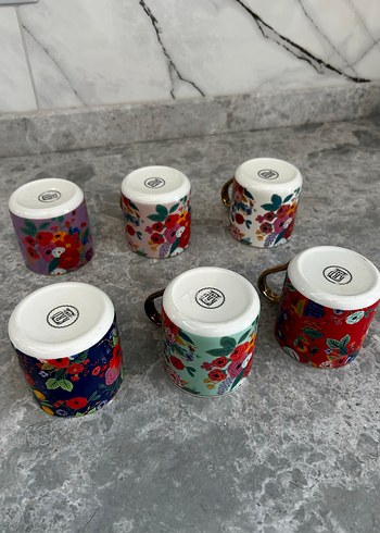 Renkli Çiçek Desenli Seramik Fincan Seti - Görsel 2