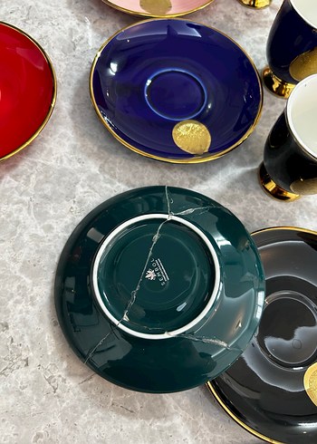 Altın Detaylı Renkli Seramik Fincan Seti - Görsel 6