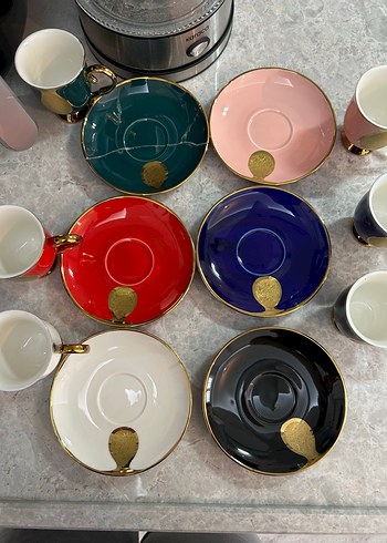 Altın Detaylı Renkli Seramik Fincan Seti - Görsel 4