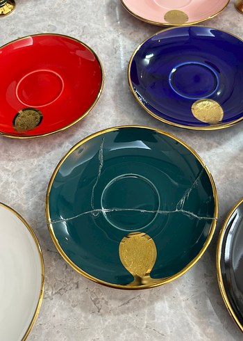 Altın Detaylı Renkli Seramik Fincan Seti - Görsel 5