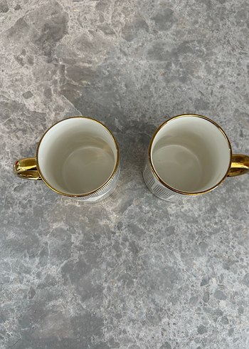 Altın Detaylı Gri Desenli İkili Kupa Seti - Görsel 2