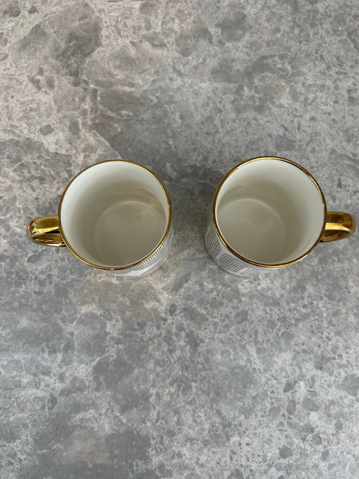 Altın Detaylı Gri Desenli İkili Kupa Seti - Görsel 2