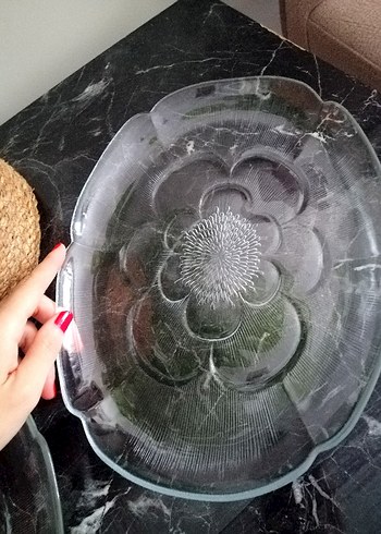 Şeffaf Çiçek Desenli Cam Tabak - Görsel 5