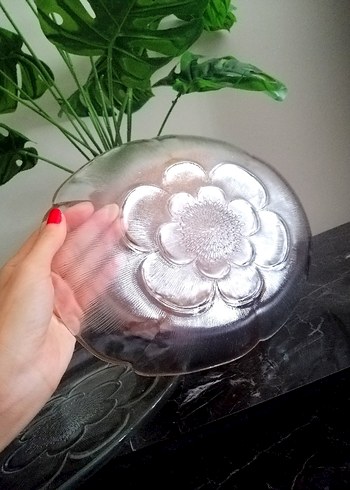 Şeffaf Çiçek Desenli Cam Tabak - Görsel 6