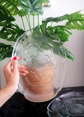 Şeffaf Çiçek Desenli Cam Tabak - Görsel 11