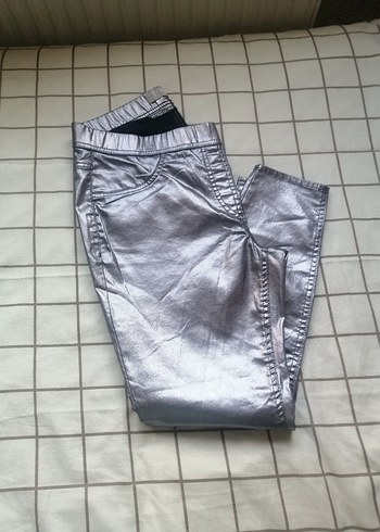 Gri Metalik Kadın Skinny Pantolon - Görsel 12