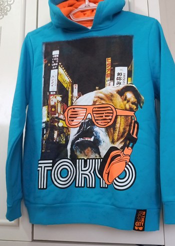 Erkek Çocuk Mavi Kapüşonlu Sweatshirt - Görsel 4