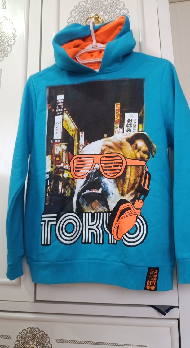 Erkek Çocuk Mavi Kapüşonlu Sweatshirt - Görsel 4