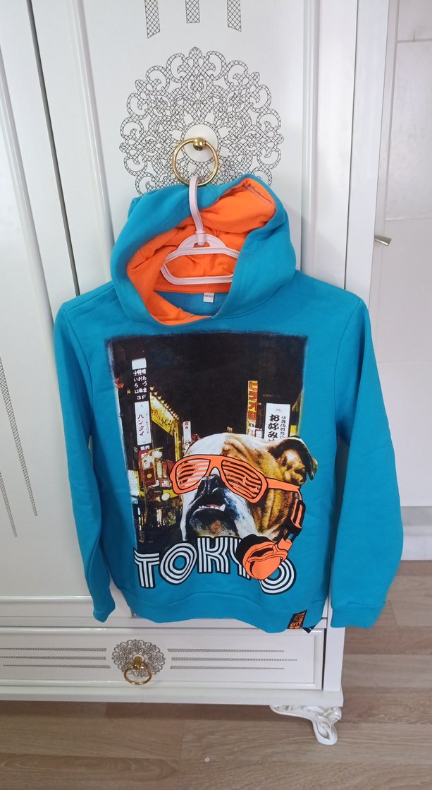 Erkek Çocuk Mavi Kapüşonlu Sweatshirt - Görsel 3