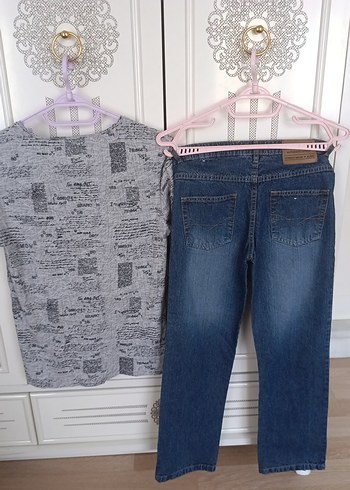 Gri Baskılı Tişört ve Kot Pantolon Takımı - Görsel 5