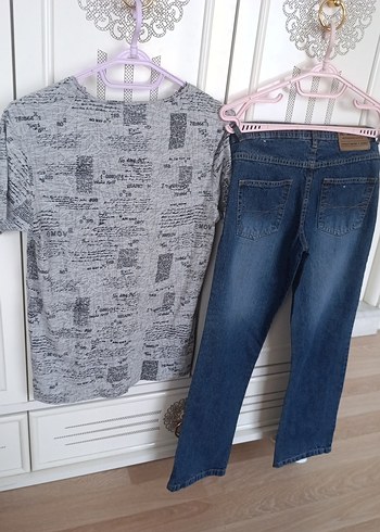 Gri Baskılı Tişört ve Kot Pantolon Takımı - Görsel 7