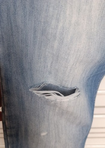 Kadın Mavi Bol Kesim Kısa Denim Pantolon - Görsel 2