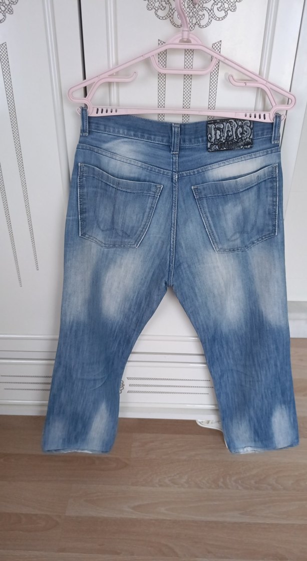 Kadın Mavi Bol Kesim Kısa Denim Pantolon - Görsel 4