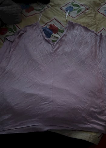 Mor V Yaka Hamile Keten Tişört lila çok şık ipek penye kumaş - Görsel 3