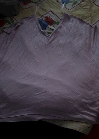 Mor V Yaka Hamile Keten Tişört lila çok şık ipek penye kumaş - Görsel 4