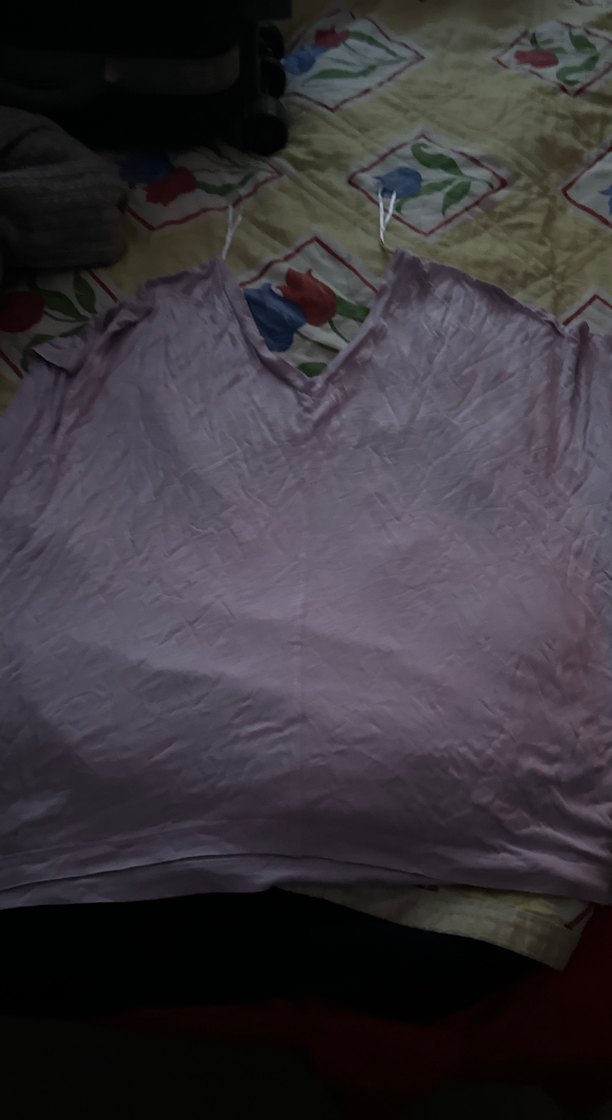 Mor V Yaka Hamile Keten Tişört lila çok şık ipek penye kumaş - Görsel 3