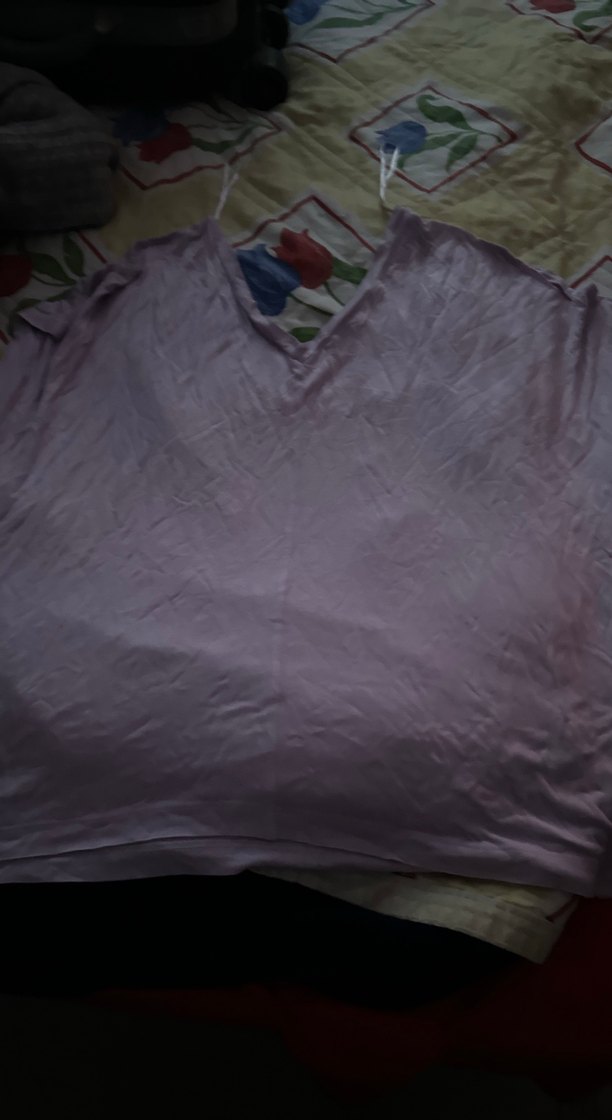 Mor V Yaka Hamile Keten Tişört lila çok şık ipek penye kumaş - Görsel 4