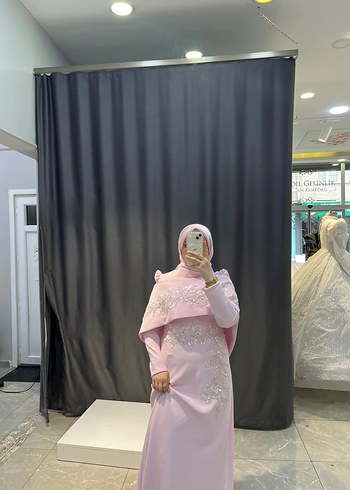 Pembe Drapeli Uzun Tesettür Abiye - Görsel 2