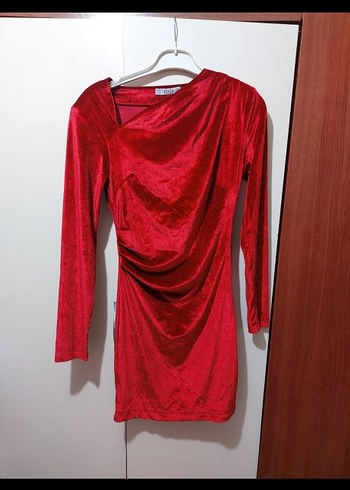 Bordo Drapeli Uzun Kollu Midi Elbise - Görsel 3