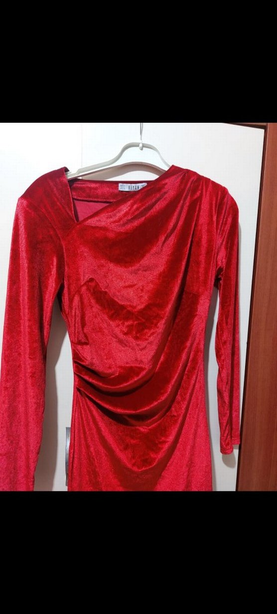 Bordo Drapeli Uzun Kollu Midi Elbise - Görsel 5