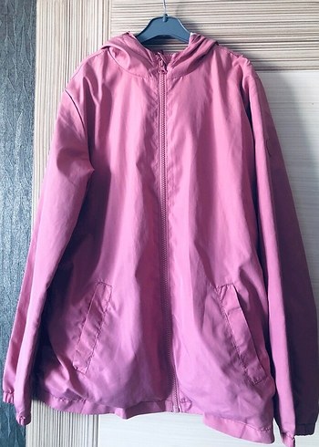 Pembe  Fermuarlı Rahat Kesim yağmurluk - Görsel 5