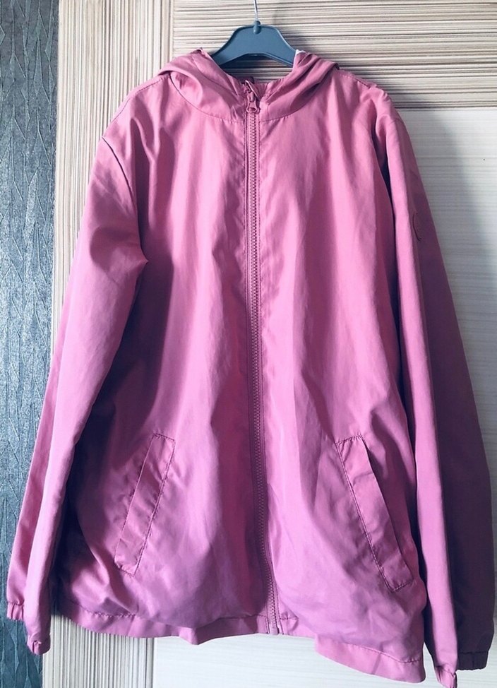 Pembe  Fermuarlı Rahat Kesim yağmurluk - Görsel 5