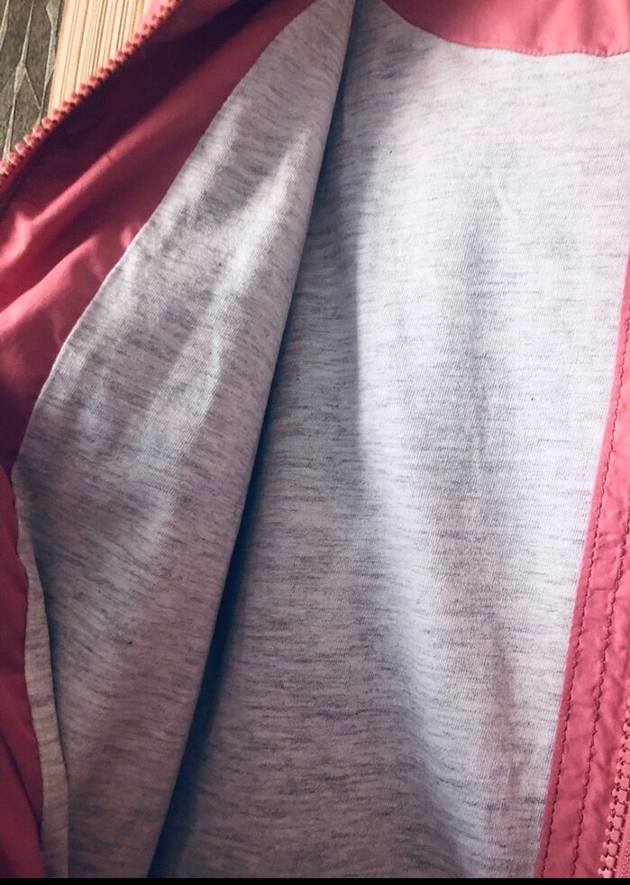 Pembe  Fermuarlı Rahat Kesim yağmurluk - Görsel 2