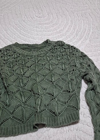 Yeşil delikli örgü kazak - Görsel 2