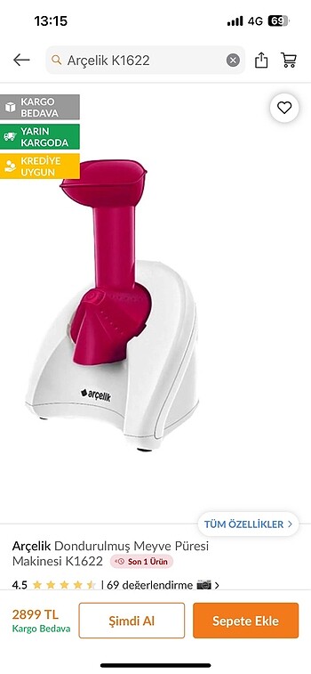 Arçelik K1622 dondurma makinesi