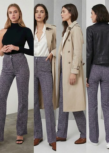 Trendyol Yüksek Bel Kazayağı Desenli Kumaş Pantolon - Görsel 3