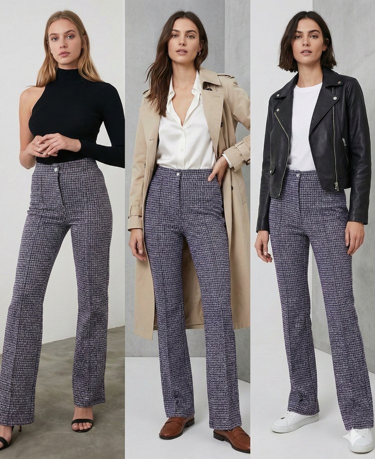 Trendyol Yüksek Bel Kazayağı Desenli Kumaş Pantolon - Görsel 2