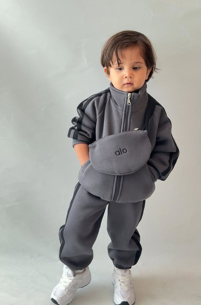 Gri unisex Çocuk Fermuarlı Takım - Görsel 2