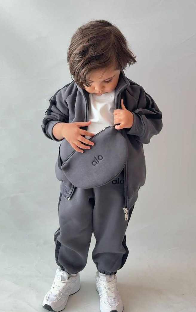 Gri unisex Çocuk Bol Kesim Sweatpant ve Üst - Görsel 2