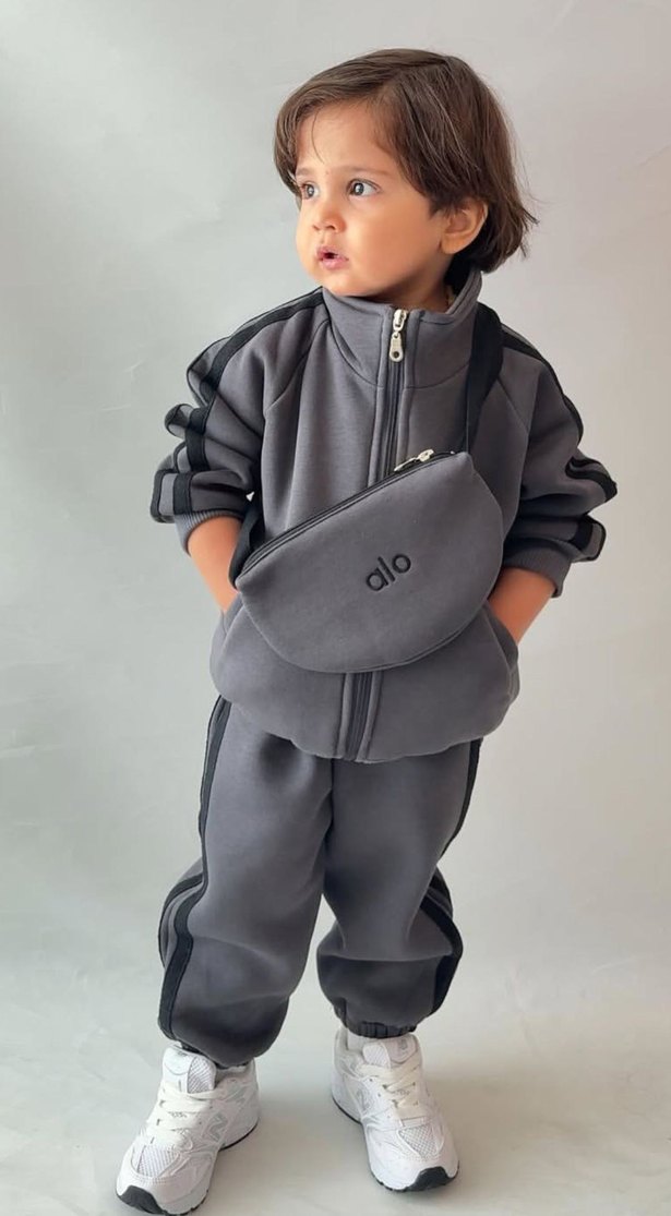 Gri unisex Çocuk Bol Kesim Sweatpant ve Üst - Görsel 4