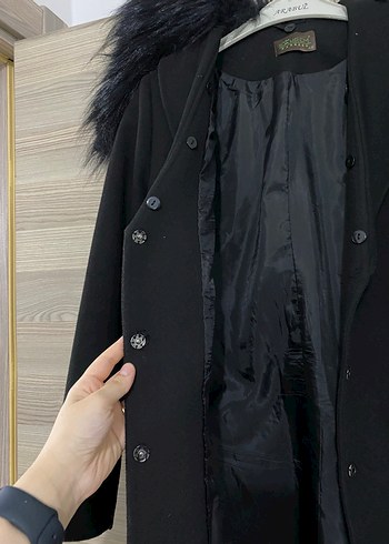 Siyah Uzun Kaban, Kürklü Yaka - Görsel 5