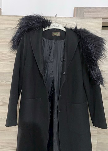 Siyah Uzun Kaban, Kürklü Yaka - Görsel 4