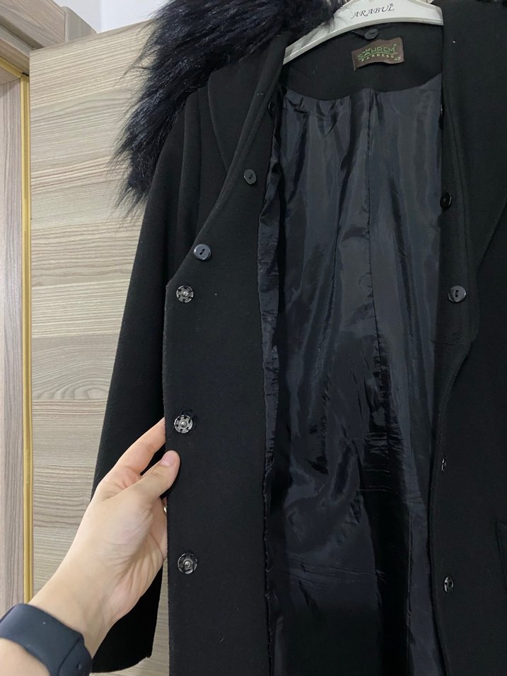 Siyah Uzun Kaban, Kürklü Yaka - Görsel 5