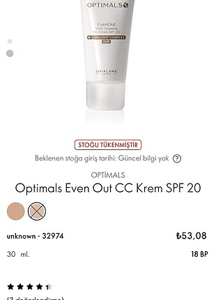 Oriflame Optimals Even Out CC Krem SPF 20   