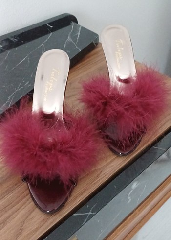38 Beden Diger Bordo Tüylü Stiletto Kadın Terlik