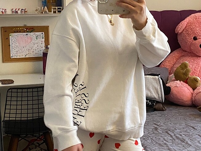 l Beden beyaz Renk Oversize Sweatshirts